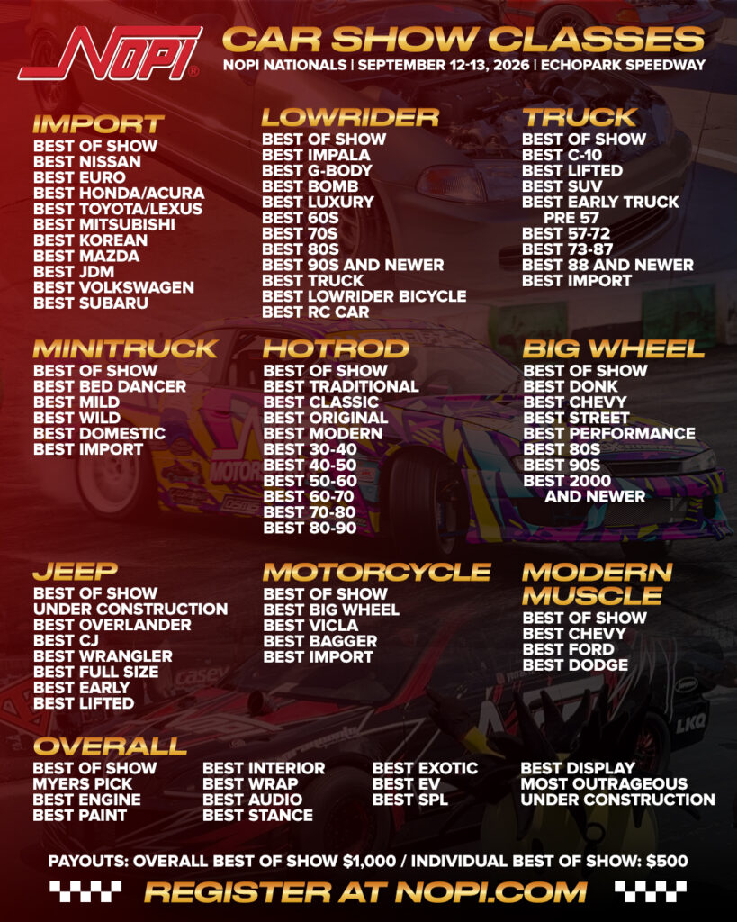 2026 NOPI Nationals Car Show Classes